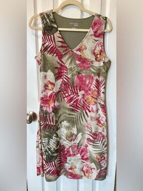 Attitudes by Renee Pink and Olive Floral V-Neck Tank Dress Top